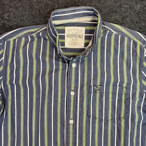 Y2K Aeropostale Button Down Shirt Mens Medium Blue Striped Long Sleeve